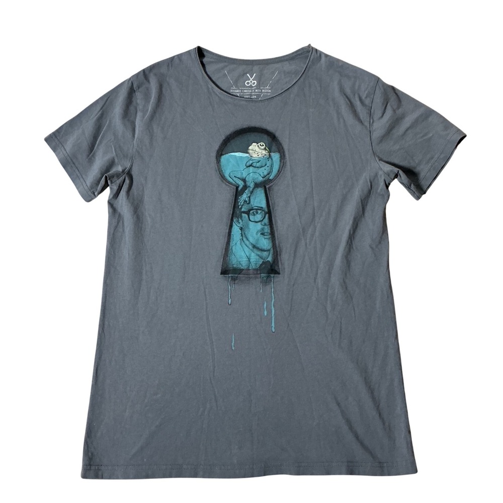 Kaft Gray Graphic Tee Frog‎ Keyhole Surrealist Art Indie T-Shirt Mens Medium